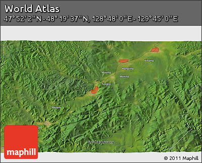 Satellite 3D Map of the Area around 48° 5' 50" N, 129° 16' 30" E