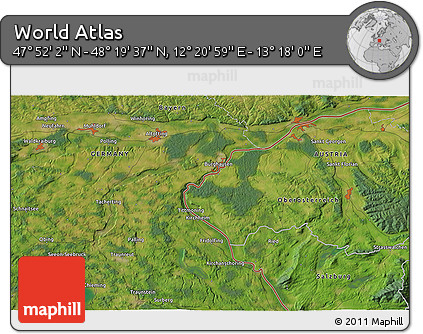 Satellite 3D Map of the Area around 48° 5' 50" N, 12° 49' 29" E