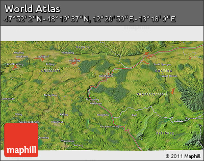 Satellite 3D Map of the Area around 48° 5' 50" N, 12° 49' 29" E