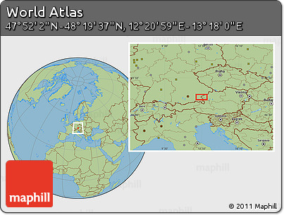 Savanna Style Location Map of the Area around 48° 5' 50" N, 12° 49' 29" E