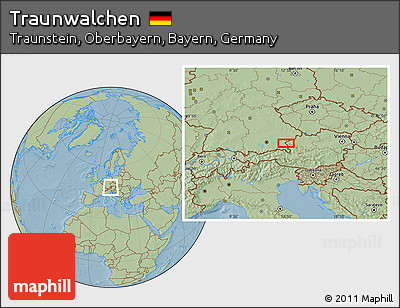 Savanna Style Location Map of Traunwalchen, hill shading