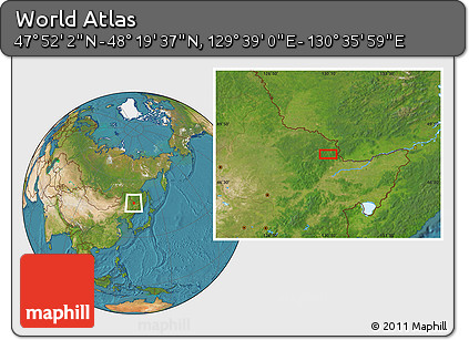 Satellite Location Map of the Area around 48° 5' 50" N, 130° 7' 30" E