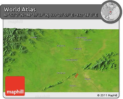 Satellite 3D Map of the Area around 48° 5' 50" N, 131° 49' 29" E