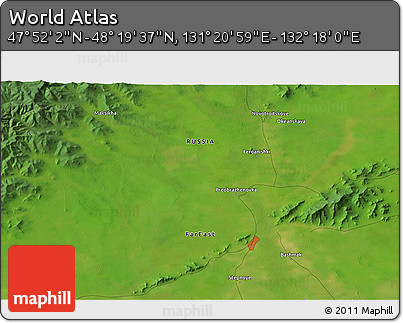 Satellite 3D Map of the Area around 48° 5' 50" N, 131° 49' 29" E