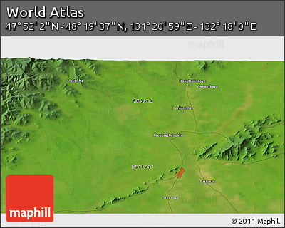 Satellite 3D Map of the Area around 48° 5' 50" N, 131° 49' 29" E