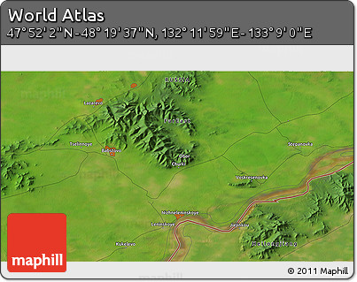 Satellite 3D Map of the Area around 48° 5' 50" N, 132° 40' 30" E