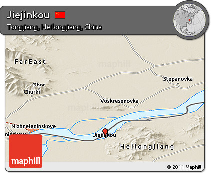 Shaded Relief Panoramic Map of Jiejinkou