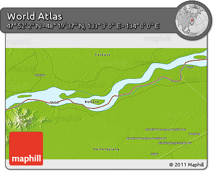Physical 3D Map of the Area around 48° 5' 50" N, 133° 31' 30" E