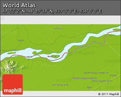 Physical 3D Map of the Area around 48° 5' 50" N, 133° 31' 30" E