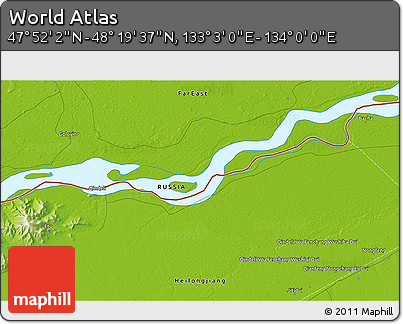 Physical 3D Map of the Area around 48° 5' 50" N, 133° 31' 30" E