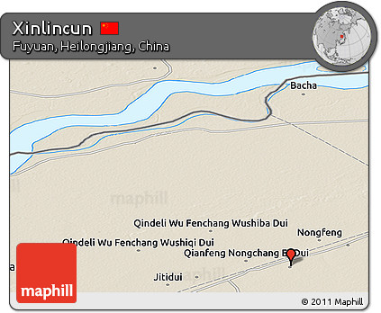 Shaded Relief Panoramic Map of Xinlincun