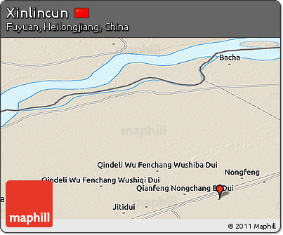 Shaded Relief Panoramic Map of Xinlincun