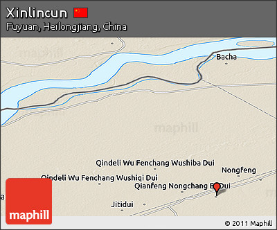 Shaded Relief Panoramic Map of Xinlincun