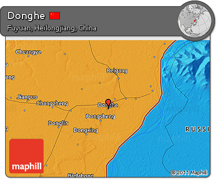 Political 3D Map of Donghe