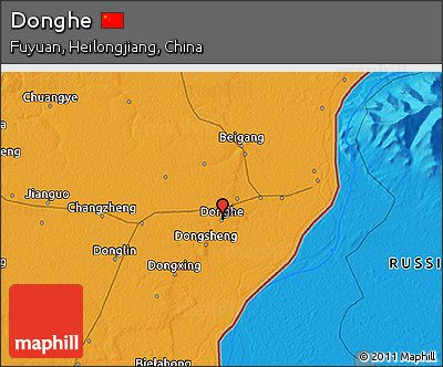 Political 3D Map of Donghe