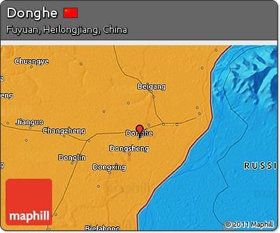 Political 3D Map of Donghe