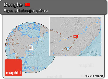 Gray Location Map of Donghe, hill shading