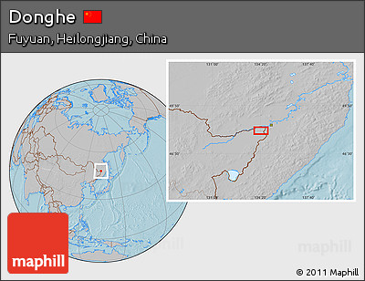 Gray Location Map of Donghe, hill shading