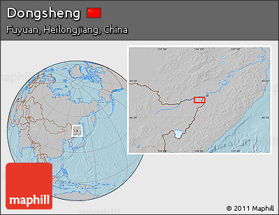Gray Location Map of Dongsheng, hill shading
