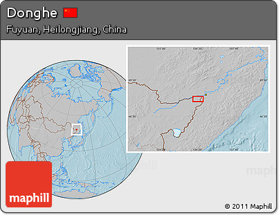 Gray Location Map of Donghe, hill shading