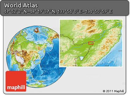 Physical Location Map of the Area around 48° 5' 50" N, 134° 22' 30" E