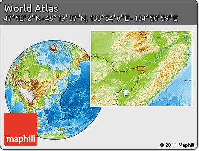 Physical Location Map of the Area around 48° 5' 50" N, 134° 22' 30" E