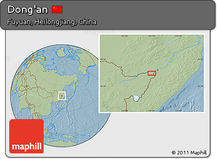 Savanna Style Location Map of Dong'an, hill shading