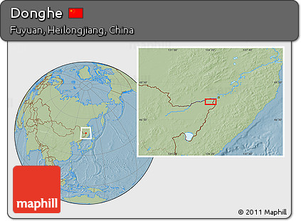 Savanna Style Location Map of Donghe, hill shading