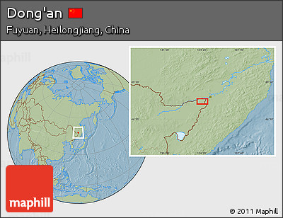 Savanna Style Location Map of Dong'an, hill shading