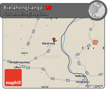 Shaded Relief Map of Bielahongliangzi
