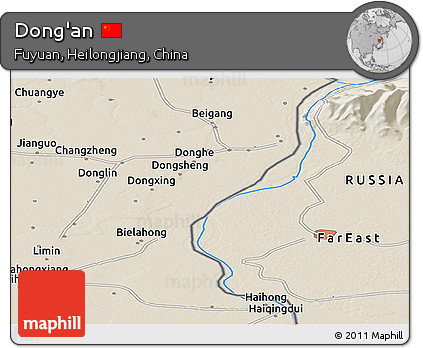 Shaded Relief Panoramic Map of Dong'an