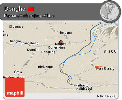Shaded Relief Panoramic Map of Donghe