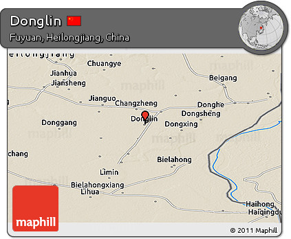 Shaded Relief Panoramic Map of Donglin