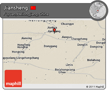 Shaded Relief Panoramic Map of Jiansheng