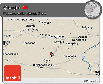 Shaded Relief Panoramic Map of Qianjin