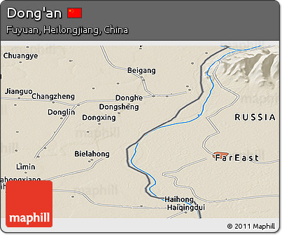 Shaded Relief Panoramic Map of Dong'an