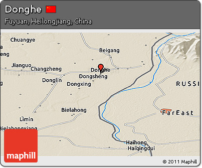 Shaded Relief Panoramic Map of Donghe