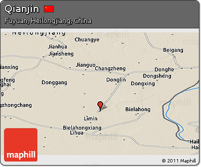Shaded Relief Panoramic Map of Qianjin