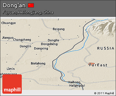 Shaded Relief Panoramic Map of Dong'an