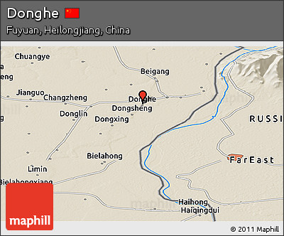 Shaded Relief Panoramic Map of Donghe