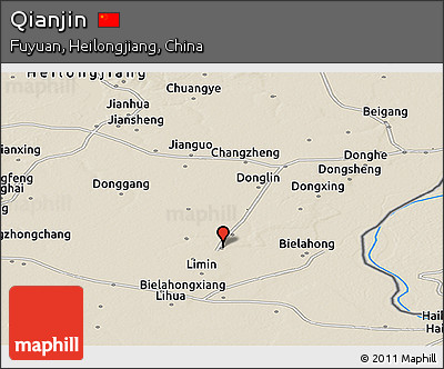 Shaded Relief Panoramic Map of Qianjin