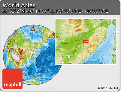 Physical Location Map of the Area around 48° 5' 50" N, 136° 4' 29" E