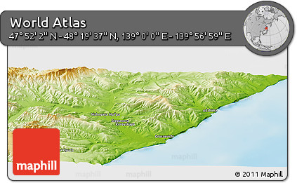 Physical Panoramic Map of the Area around 48° 5' 50" N, 139° 28' 29" E