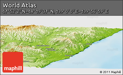 Physical Panoramic Map of the Area around 48° 5' 50" N, 139° 28' 29" E
