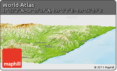 Physical Panoramic Map of the Area around 48° 5' 50" N, 139° 28' 29" E