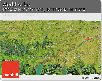 Satellite 3D Map of the Area around 48° 5' 50" N, 13° 40' 30" E