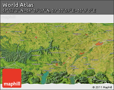 Satellite 3D Map of the Area around 48° 5' 50" N, 13° 40' 30" E