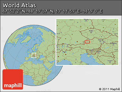 Savanna Style Location Map of the Area around 48° 5' 50" N, 13° 40' 30" E