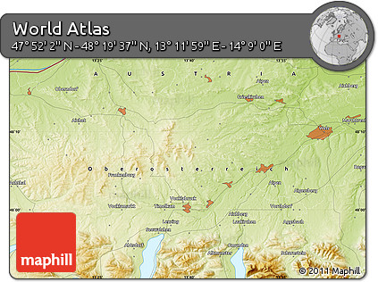 Physical Map of the Area around 48° 5' 50" N, 13° 40' 30" E
