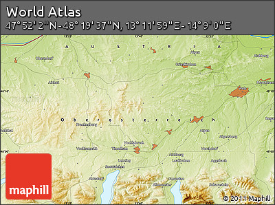 Physical Map of the Area around 48° 5' 50" N, 13° 40' 30" E